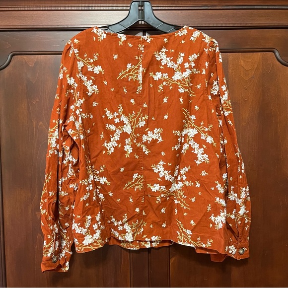 Madewell Corduroy Orange Floral Long Sleeve Top - Picture 2 of 5